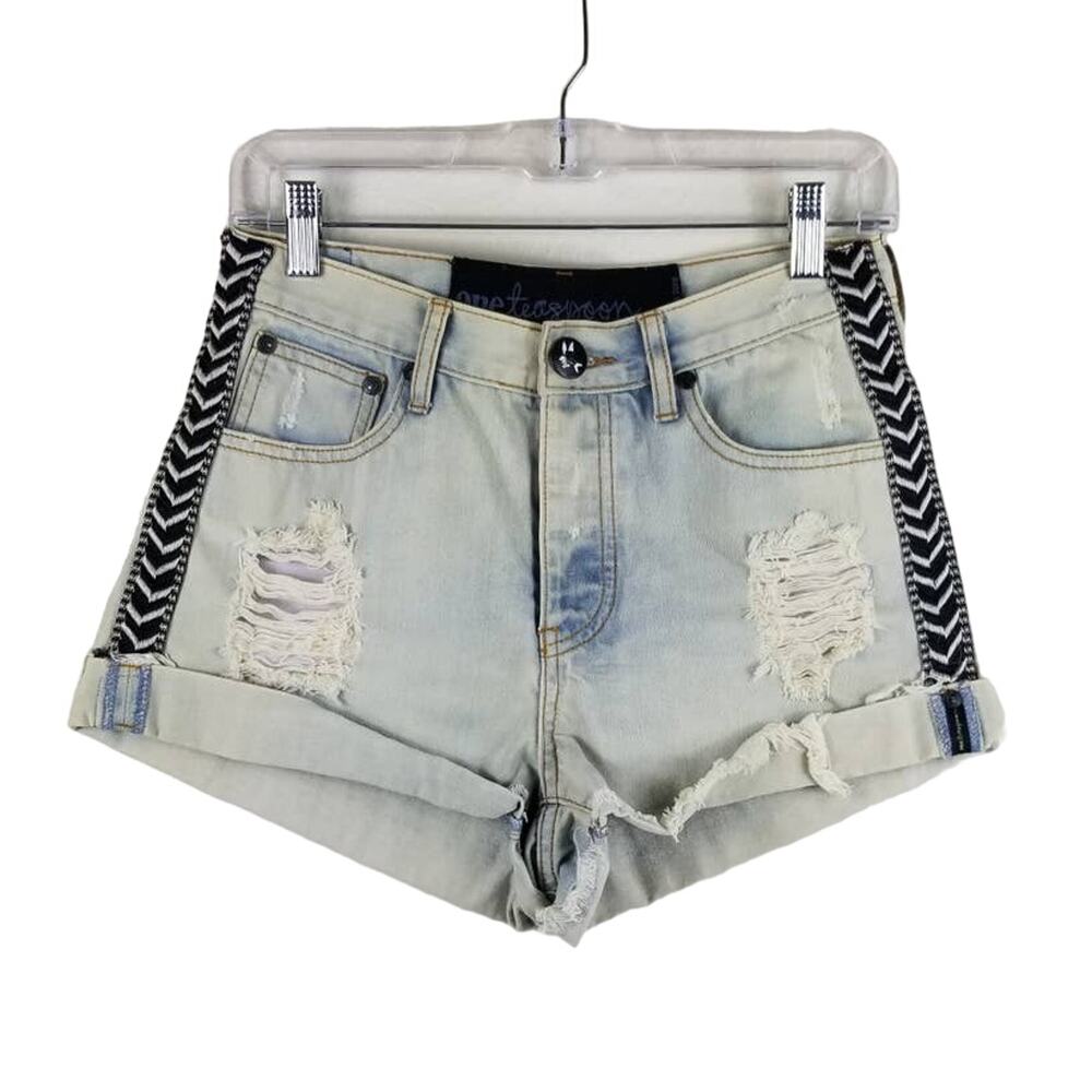 One Teaspoon Light Wash Rolled Hem Distressed Jeans Shorts 27